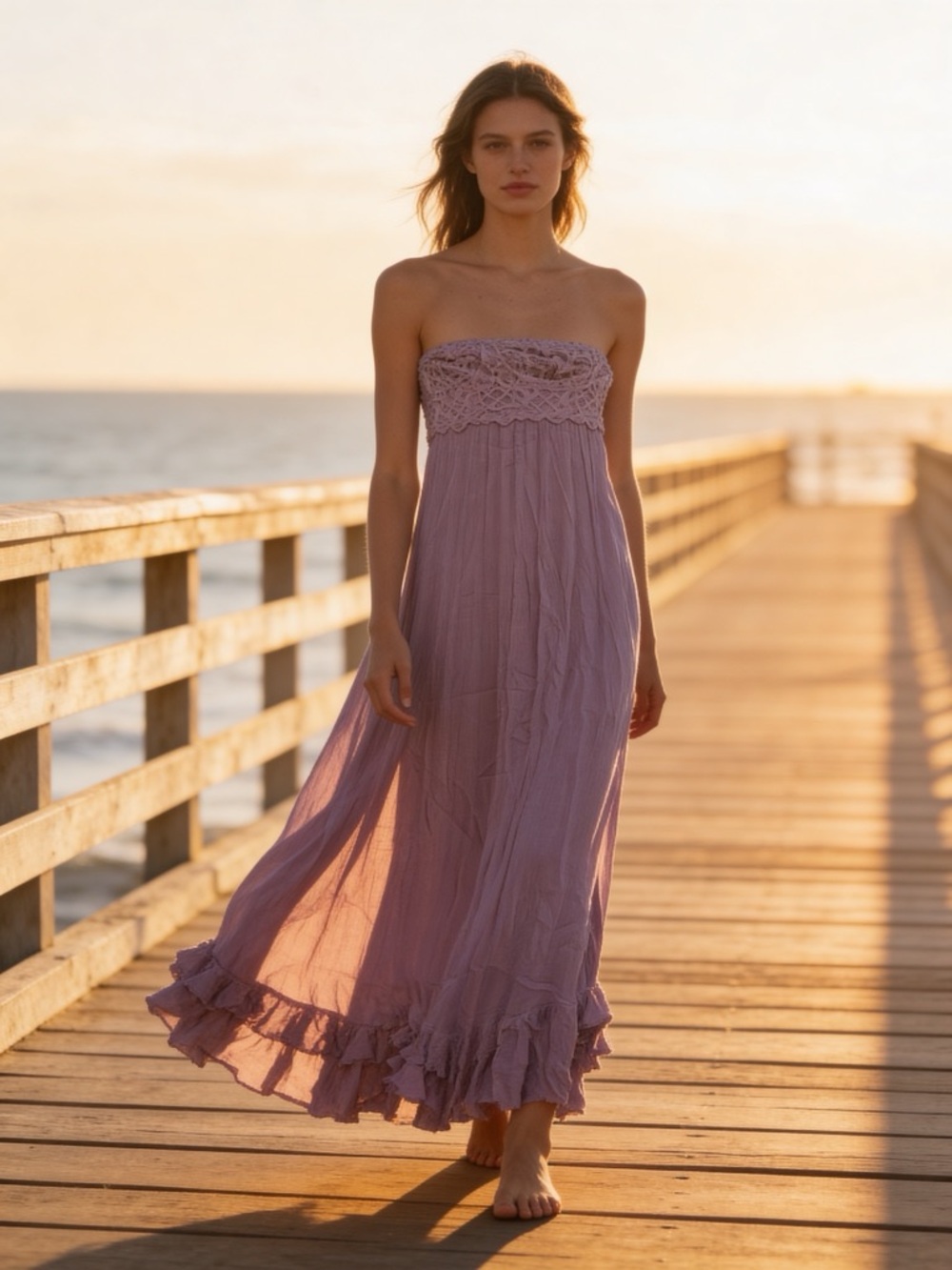 Strapless Lavender Maxi Dress with Crochet Bandeau